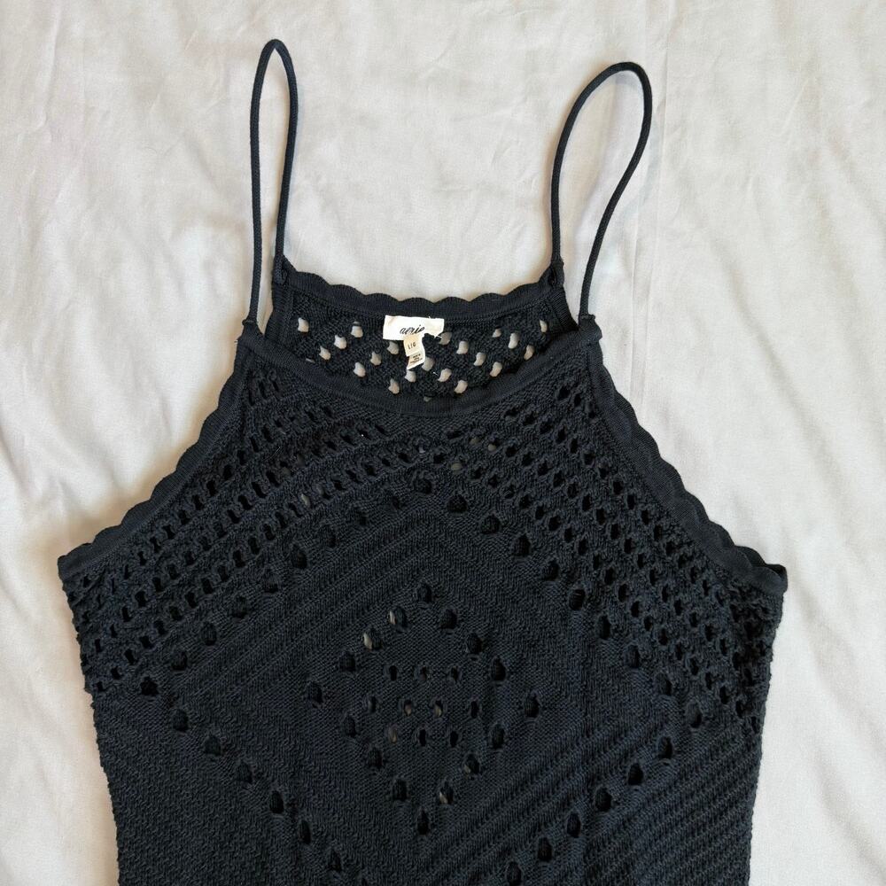 Aerie Black, Crochet, Halter, Midi Dress- L - Picture 7 of 9